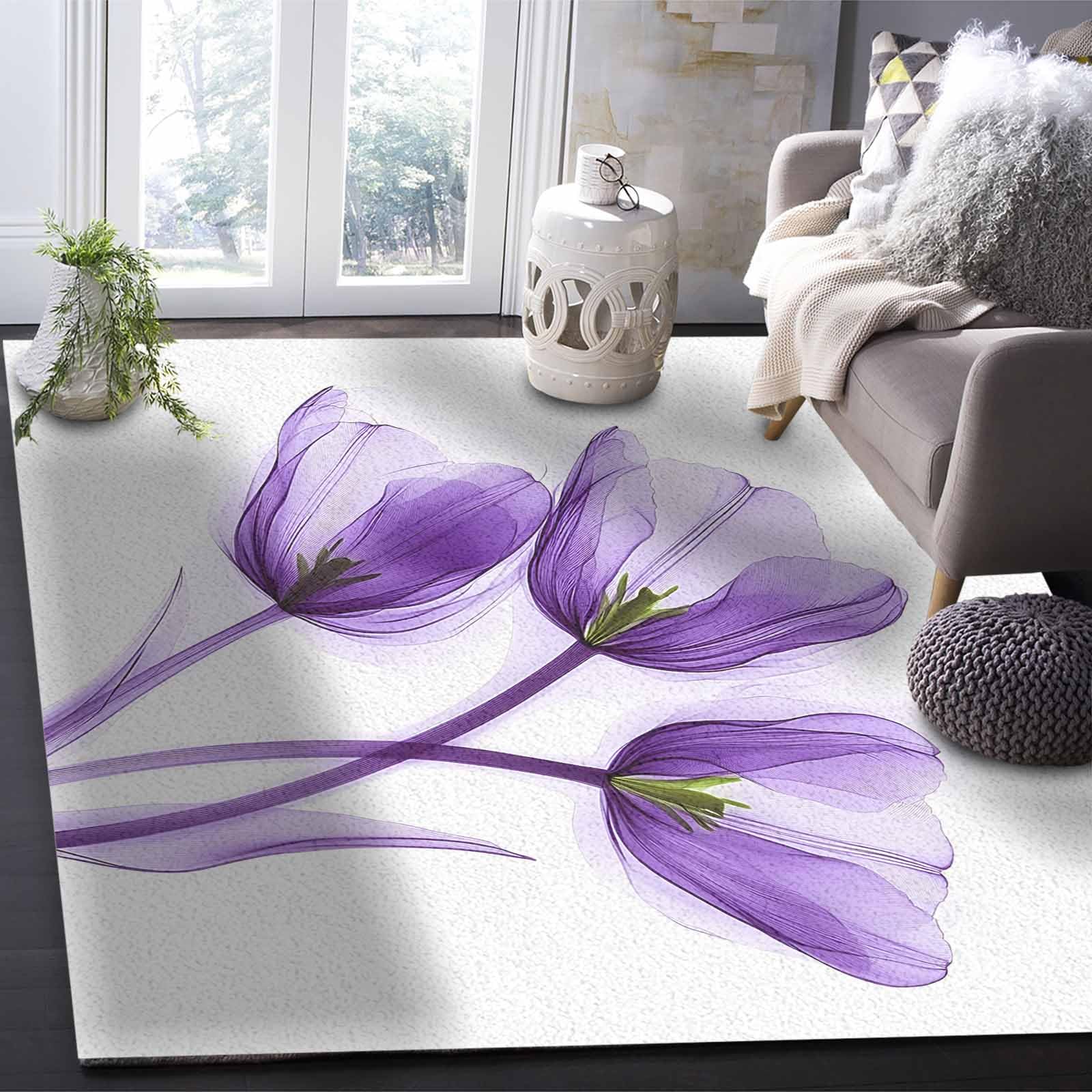 Amazon.com: Luxury Purple Tulip Large Area Rug 2.7' x 5' Washable
